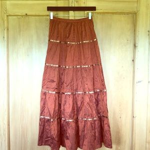 Calypso St. Barth Silk Tiered Maxi Skirt, Sz: S